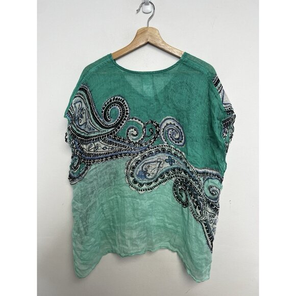 Chicos Women’s 100% Linen Poncho Blouse Cover Up Top Boho Beach S M Paisley - Picture 7 of 11